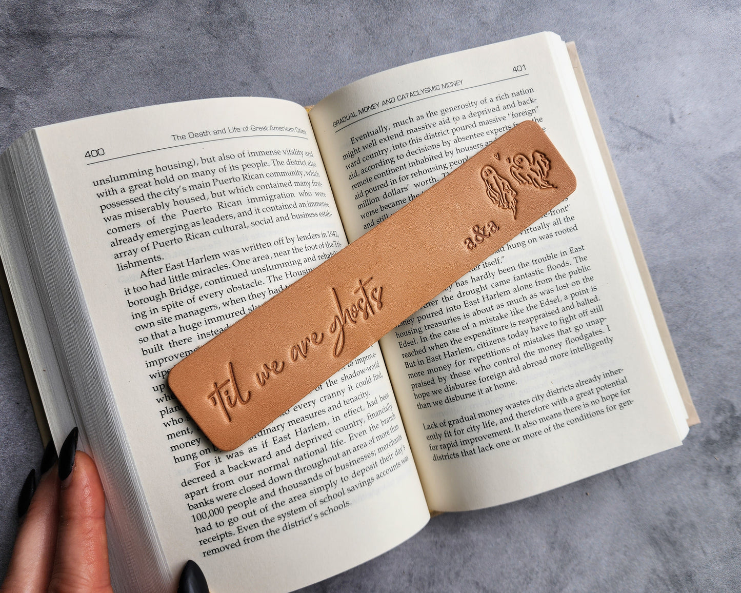 Personalized leather bookmark - 'Til we are ghosts