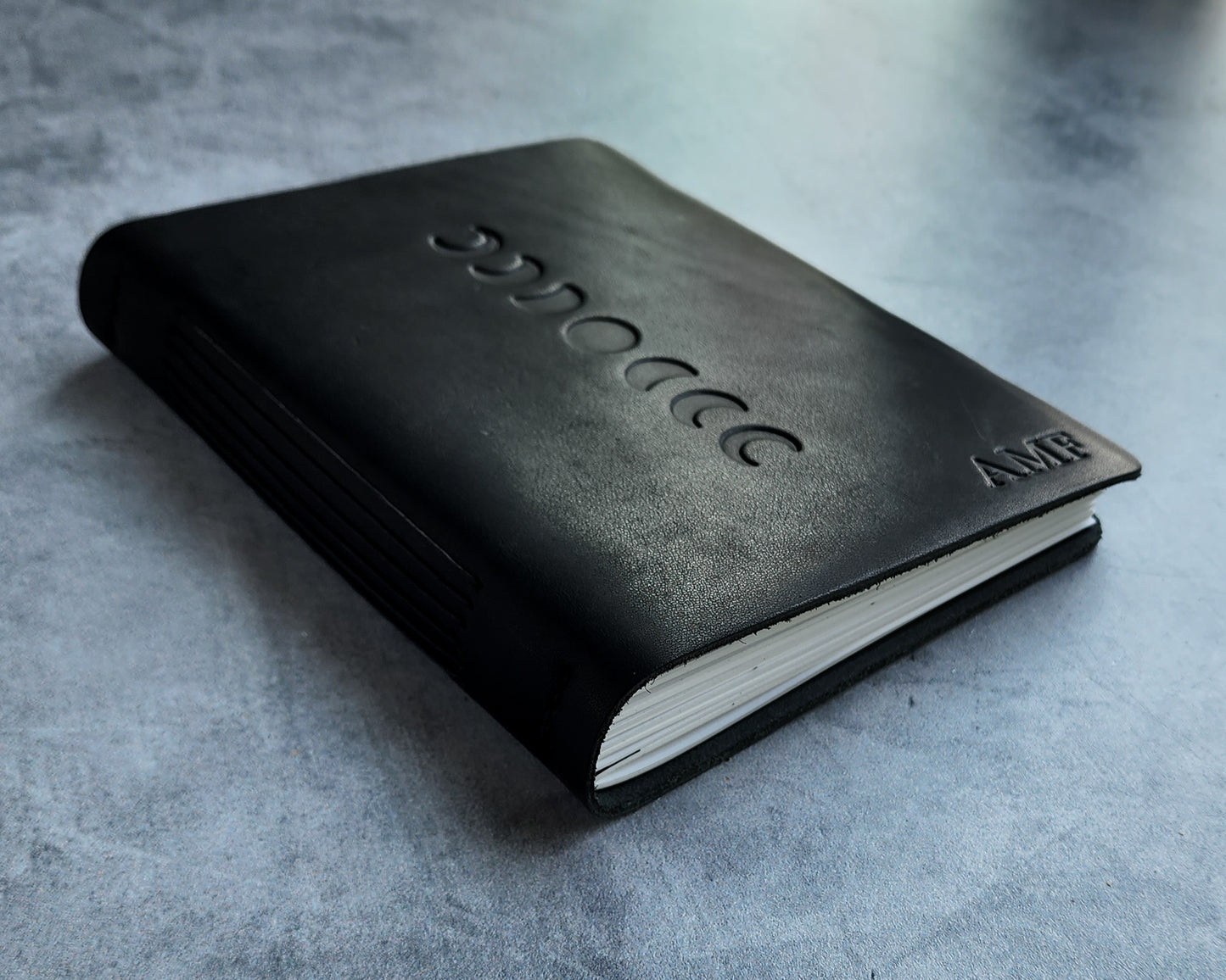 Personalized Leather Journal with Phases of the Moon - Black