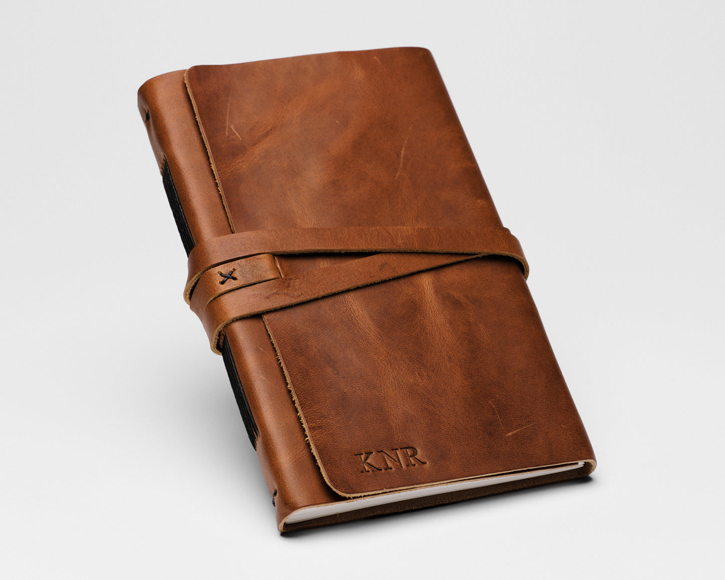 Personalized Leather Journal - Natural color with wrap closure