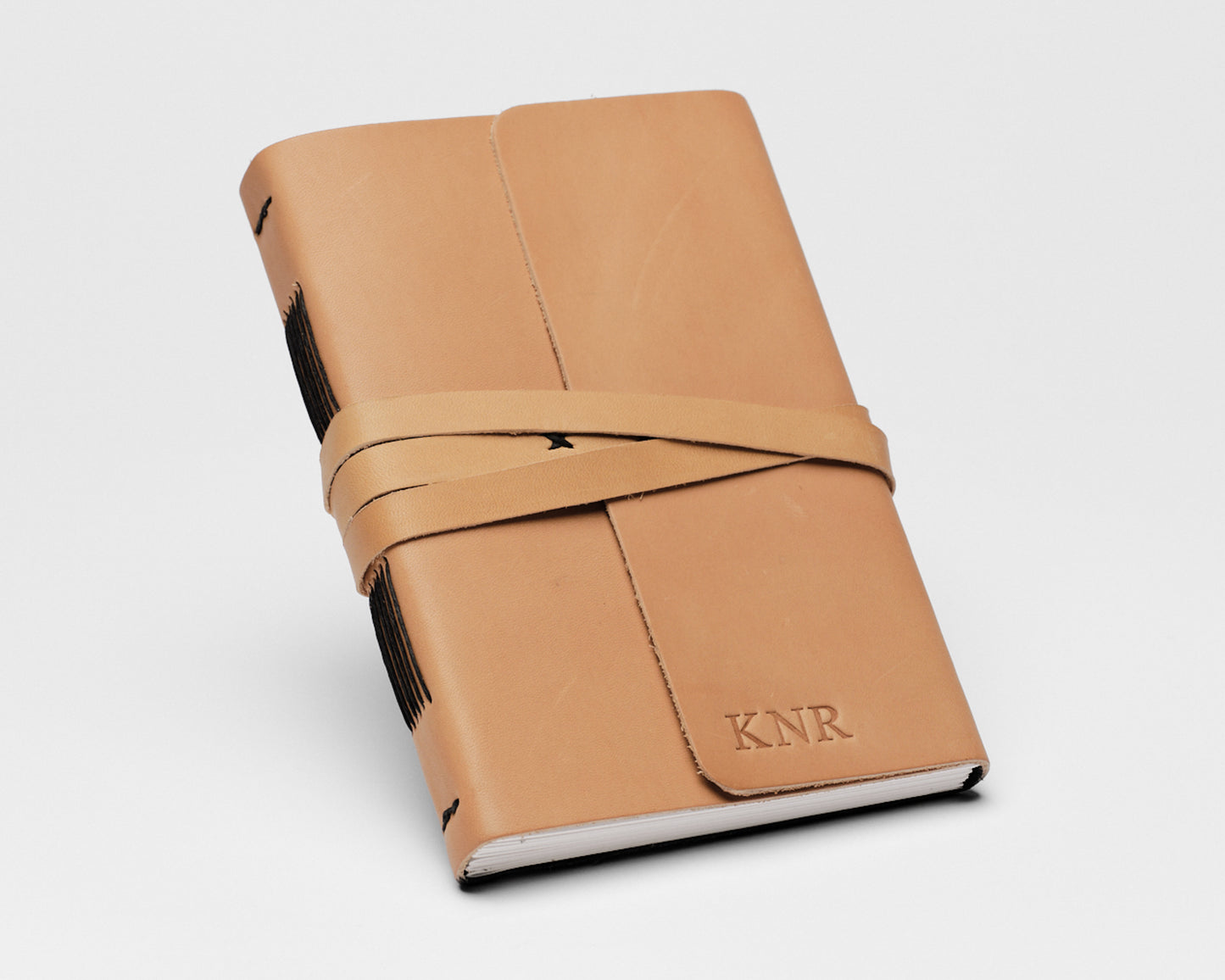 Personalized Leather Journal - Black with wrap closure