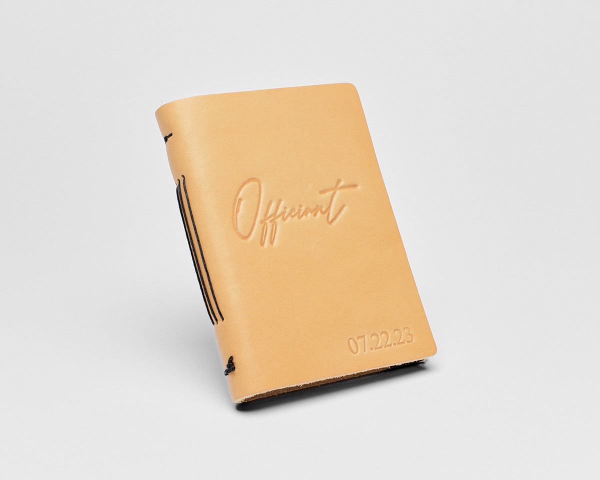 Personalized Leather Officiant Book - (cursive) Tan
