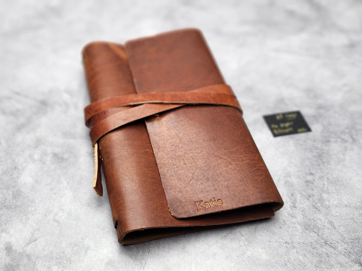 Misprint sale A5 (5.5x8.5") REFILLABLE leather wrap journal cover- tan (#30) COVER ONLY "Katie"