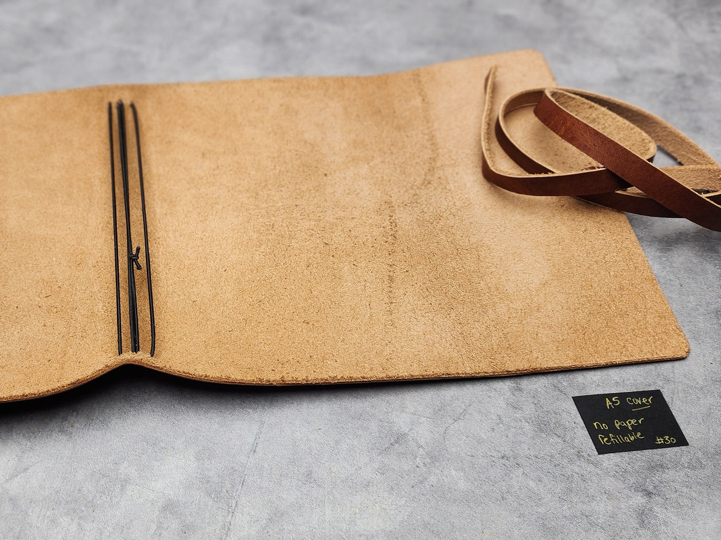 Misprint sale A5 (5.5x8.5") REFILLABLE leather wrap journal cover- tan (#30) COVER ONLY "Katie"