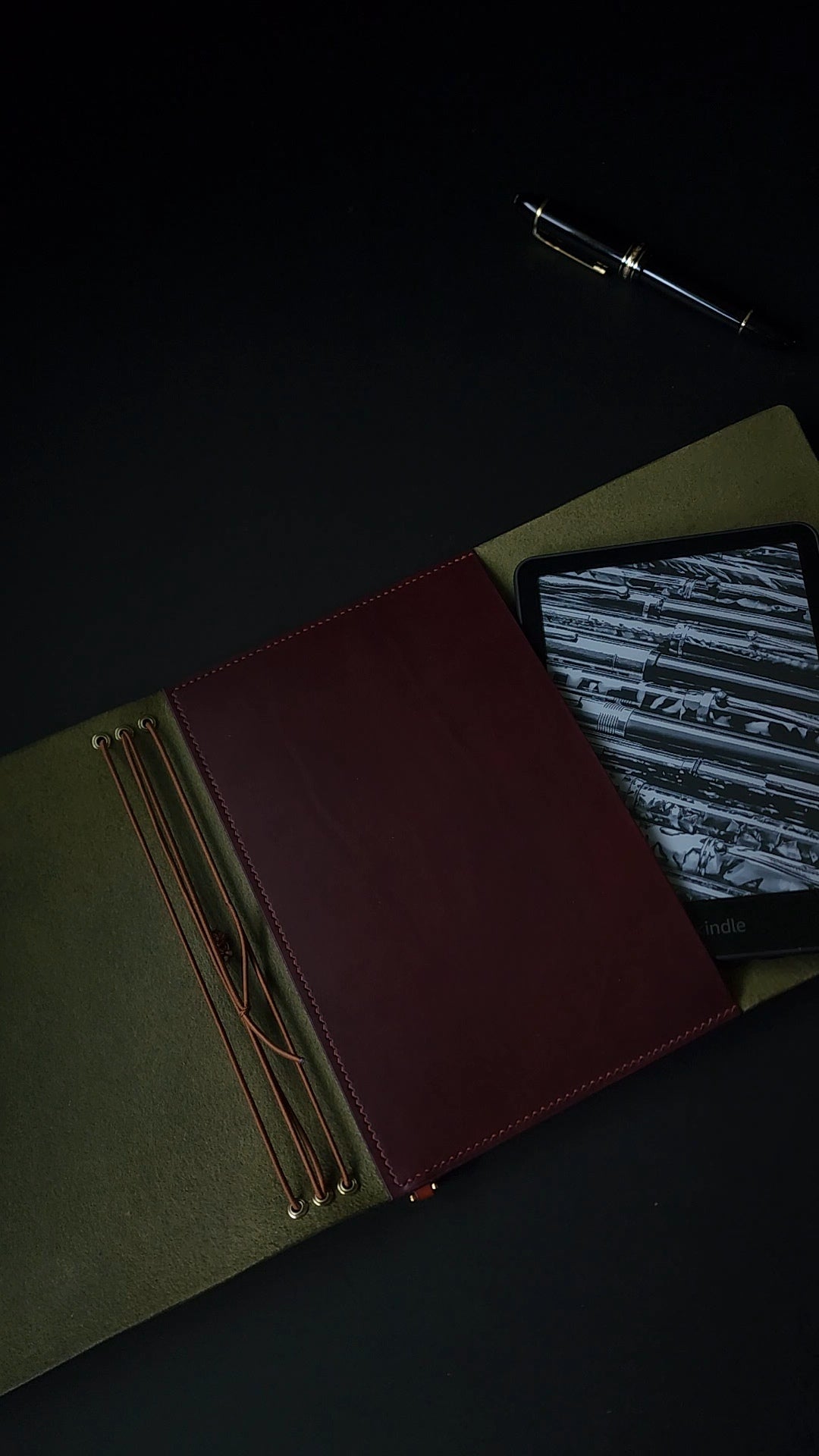 Ready to ship A5 trifold leather journal cover with pocket