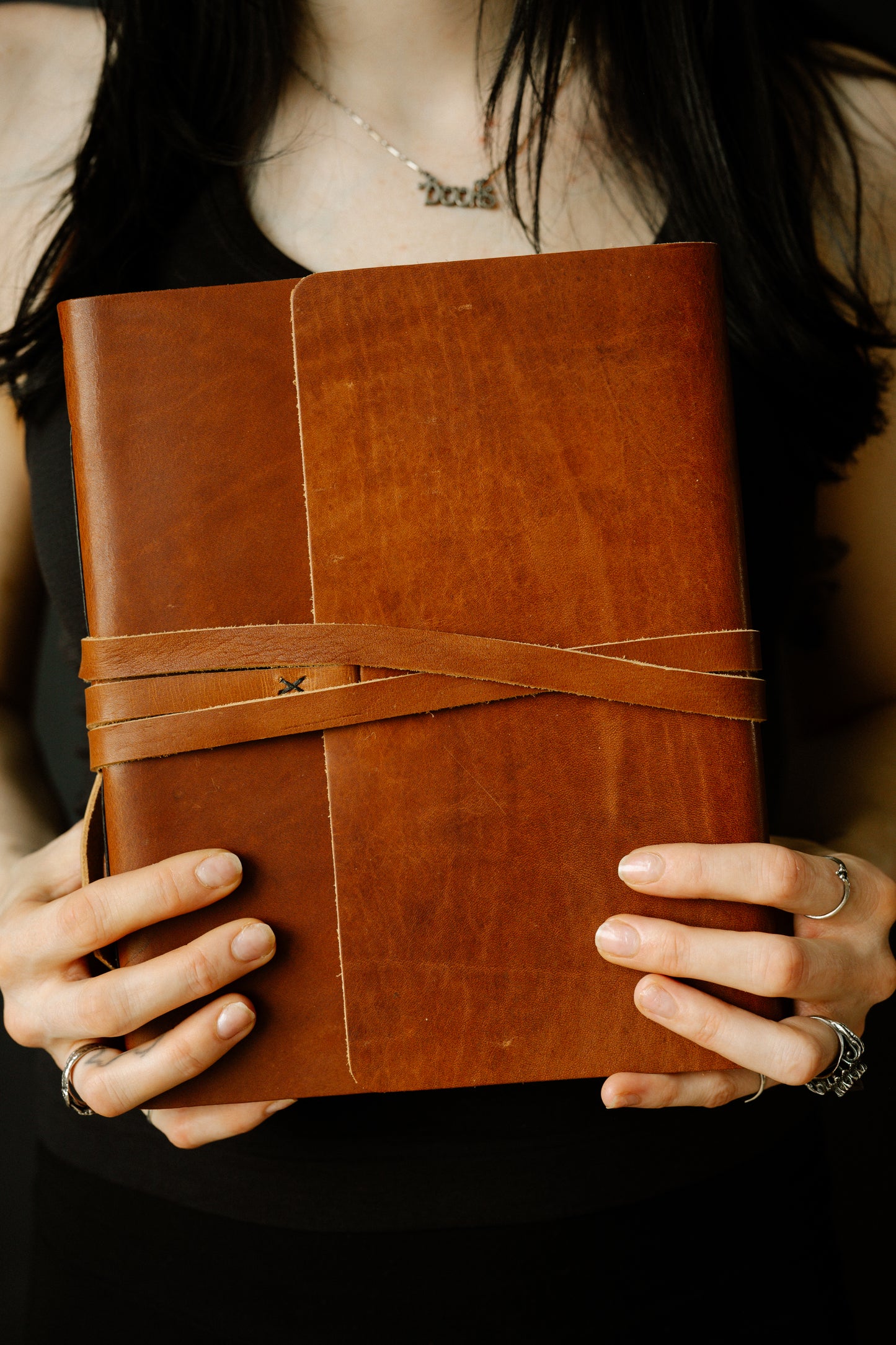 Personalized Leather Journal - Natural color with wrap closure
