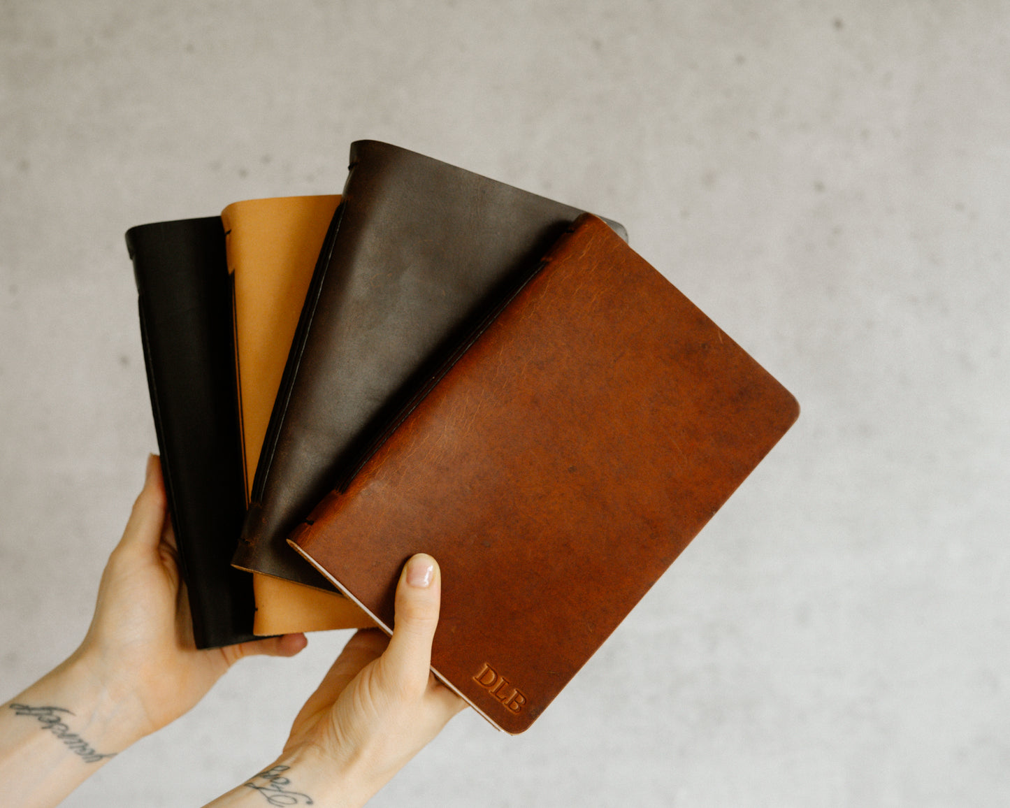 Personalized Leather Journal , No strap or closure - Dark Brown