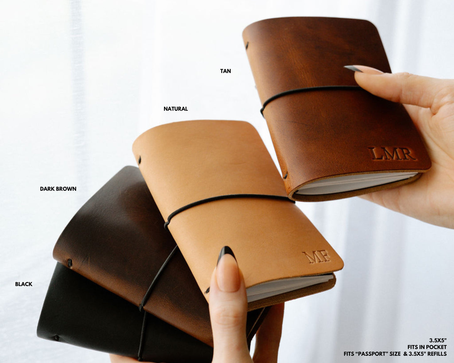REFILLABLE Personalized Leather Pocket Notebook - Tan Color