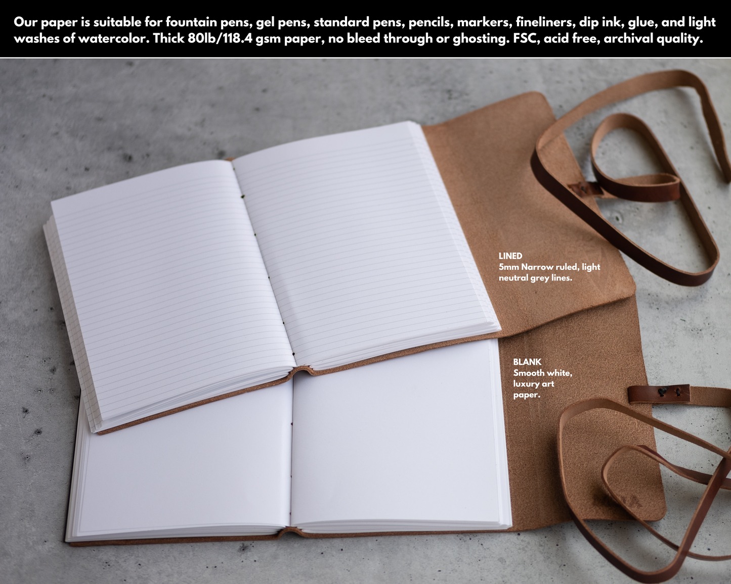 Personalized Leather Journal - Natural color with wrap closure