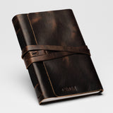 Personalized Leather Journal - Dark Brown with wrap closure