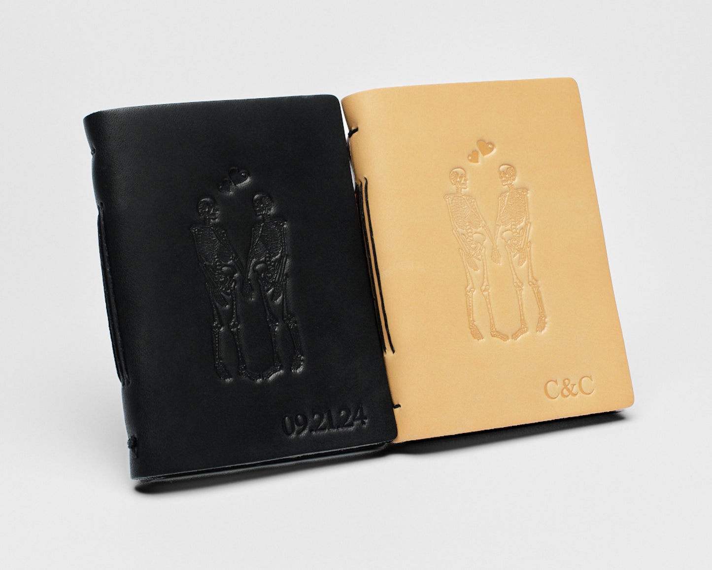 Personalized Leather Wedding Guestbook with Skeleton Couple + Our Adventures