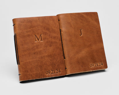 Personalized Leather Vow Books with Initial in Center