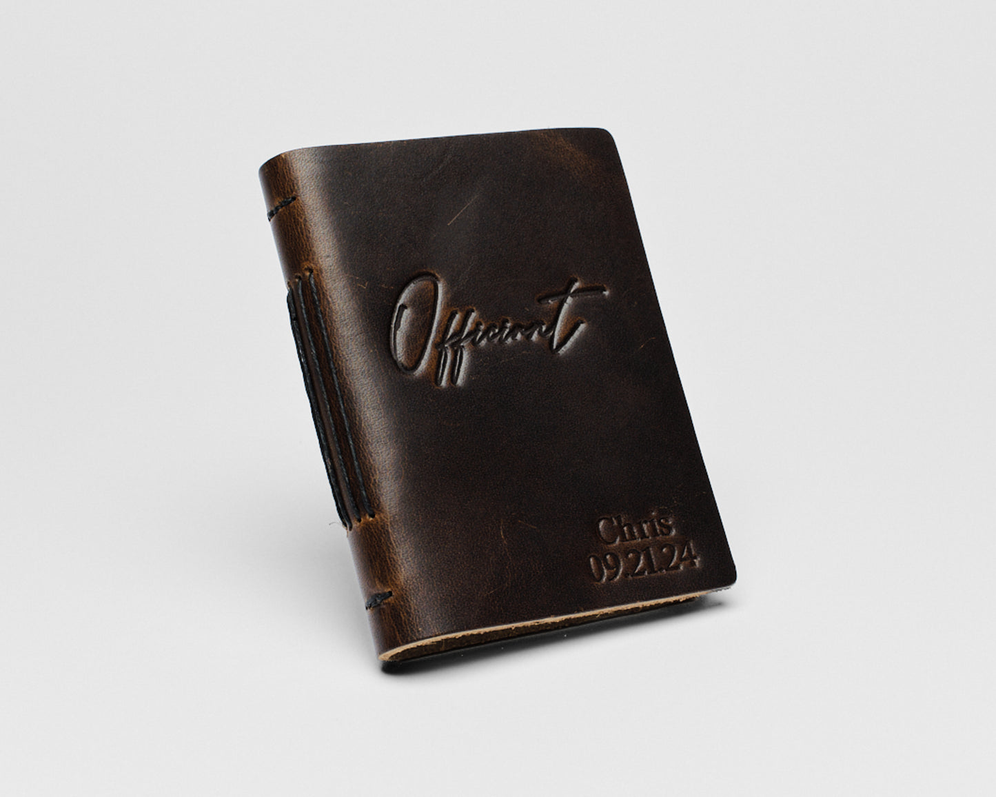 Personalized Leather Officiant Book - (cursive) Tan