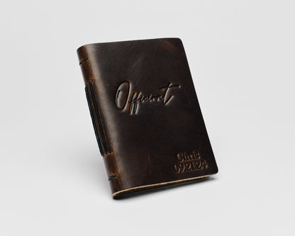 Personalized Leather Officiant Book - (cursive) Tan