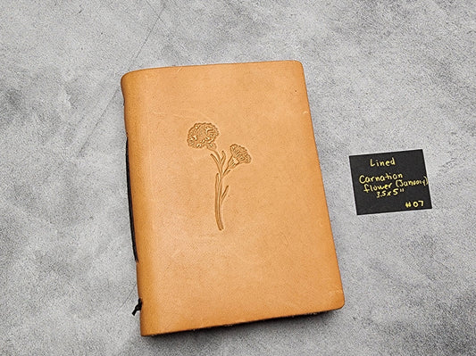 Misfits sale - 3.5x5" size Leather Pocket Journal with lined pages - Natural color (#07) Carnation flower