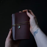 Trifold Leather Journal Cover with Gold Elastics