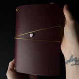 Trifold Leather Journal Cover with Gold Elastics