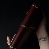 Trifold Leather Journal Cover with Gold Elastics