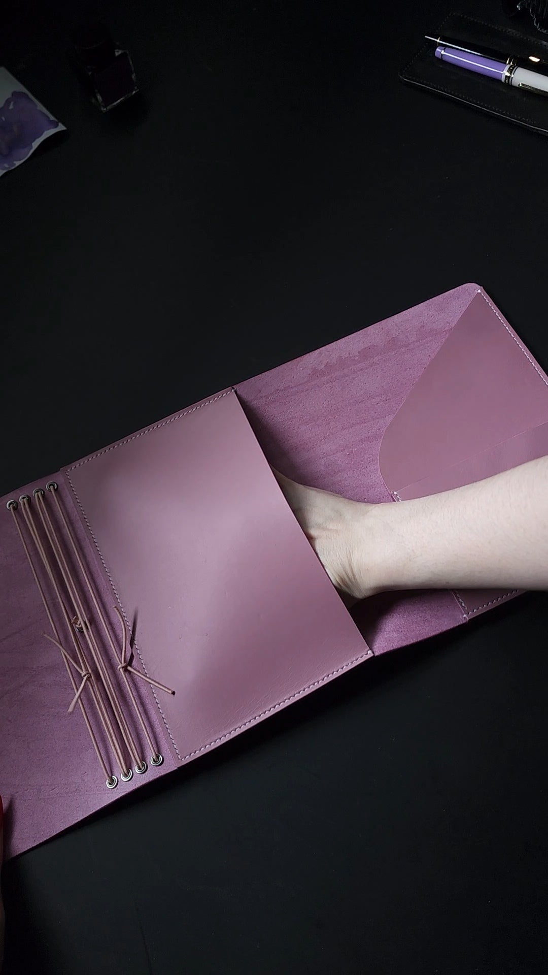 Limited trifold with 3 pockets "Mauve no.9" (pre-order handmade to order)