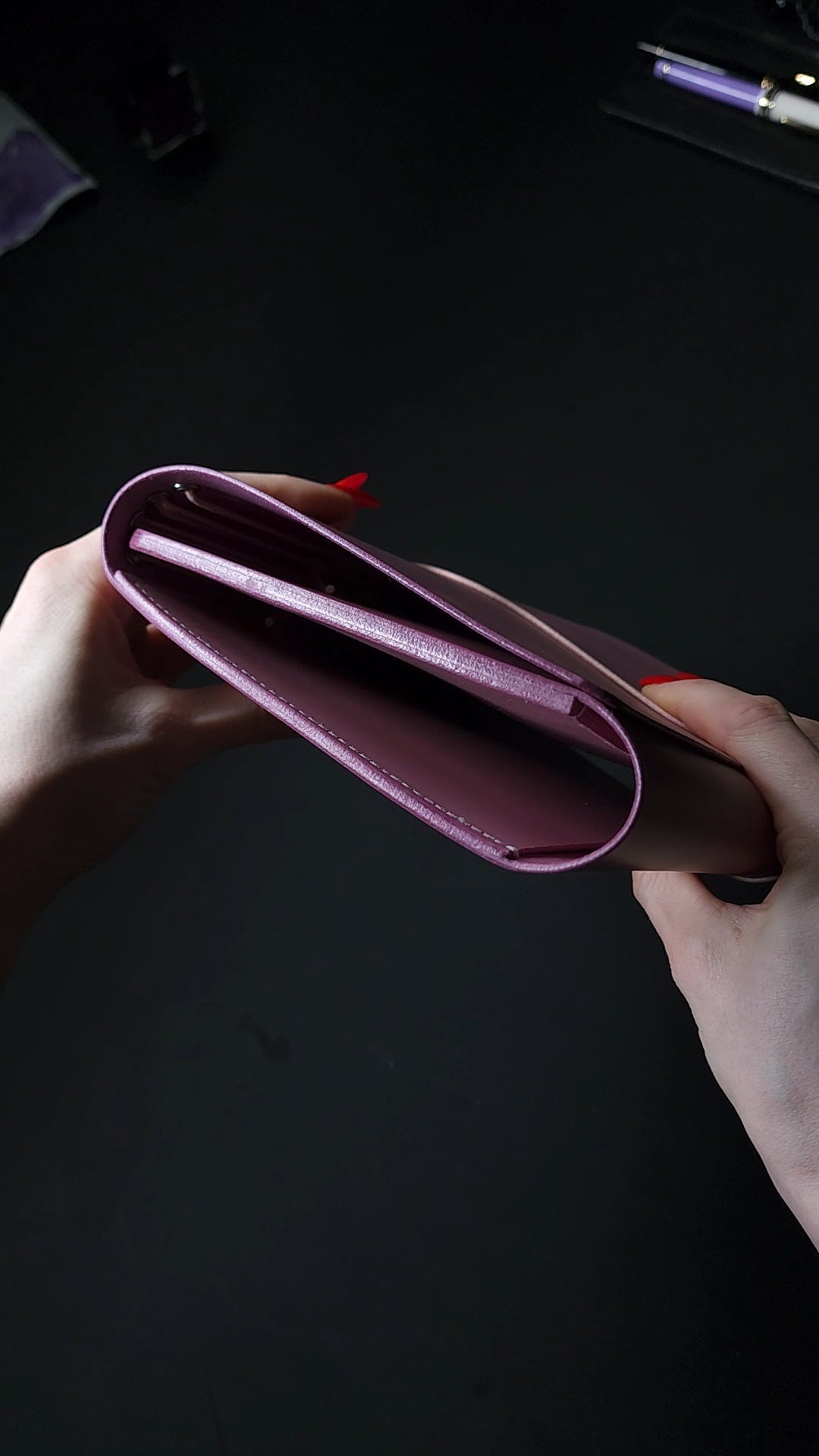 Limited trifold with 3 pockets "Mauve no.9" (pre-order handmade to order)