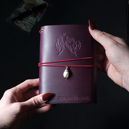 Trifold leather journal with back pocket & ghost couple