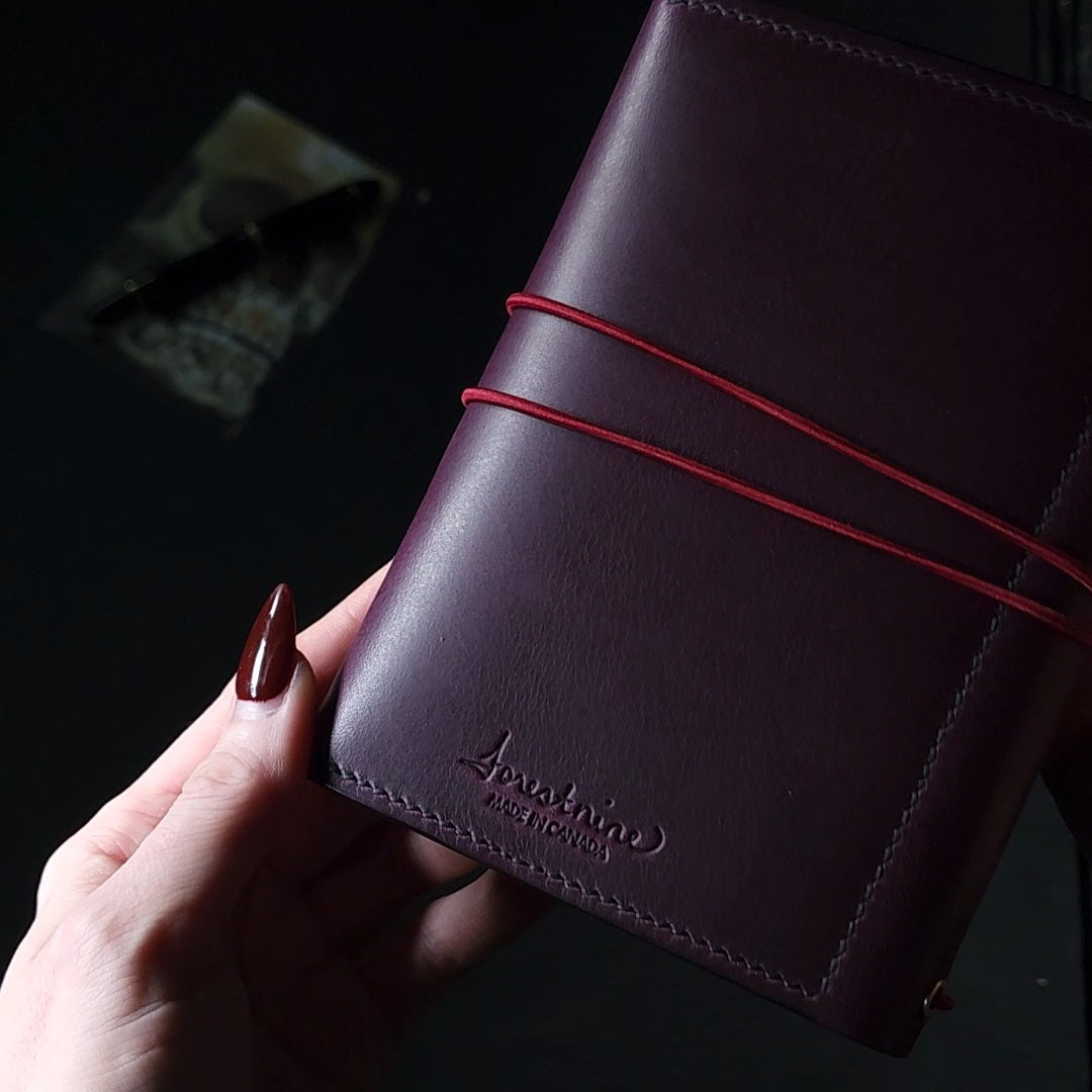 Trifold leather journal with back pocket & ghost couple