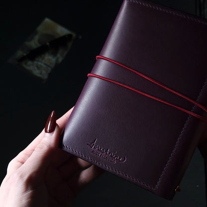Trifold leather journal with back pocket & ghost couple