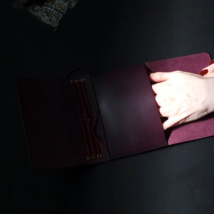 Trifold leather journal with back pocket & ghost couple