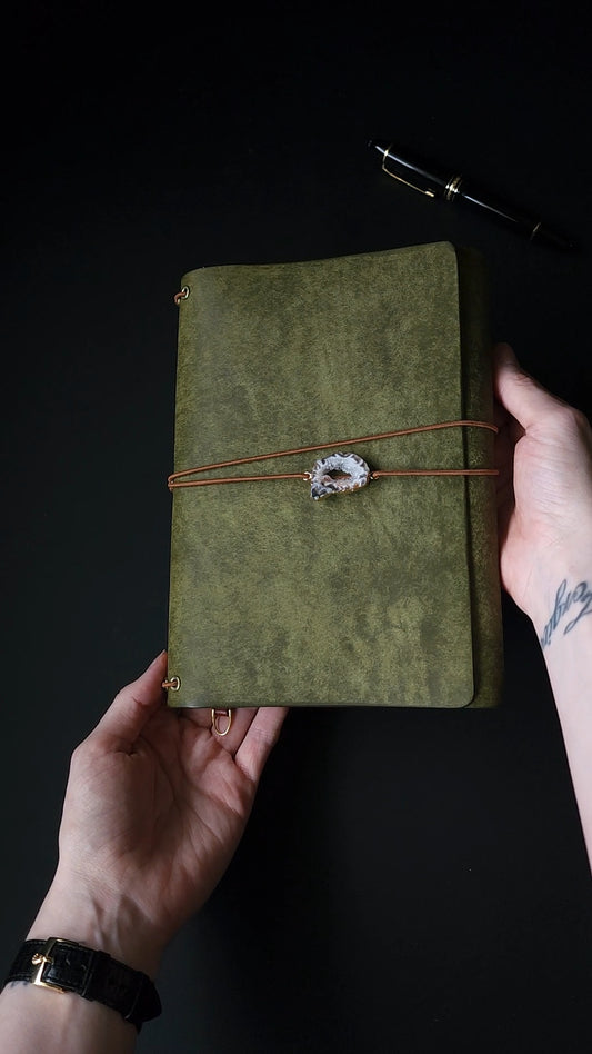 Ready to ship A5 trifold leather journal cover with pocket