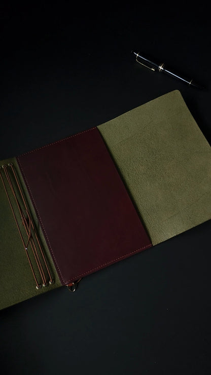 Ready to ship A5 trifold leather journal cover with pocket
