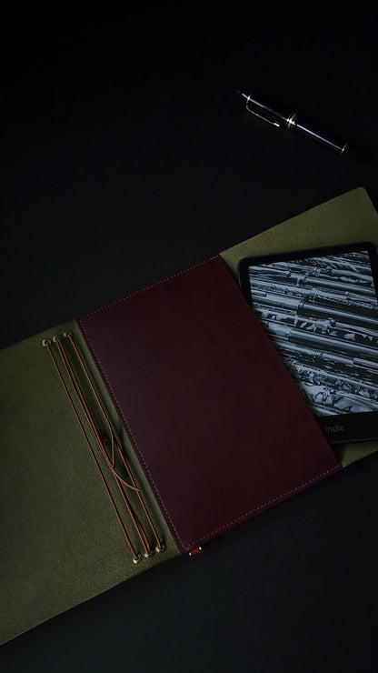 Ready to ship A5 trifold leather journal cover with pocket