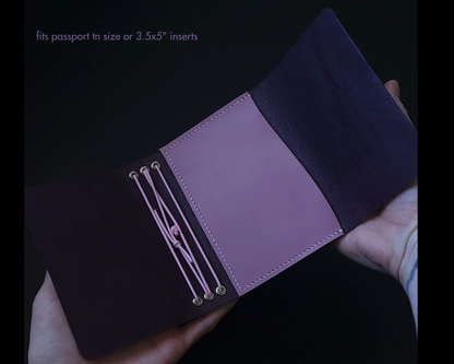 Limited passport size trifold with pocket (3.5x5") purple & mauve (pre-order handmade to order)