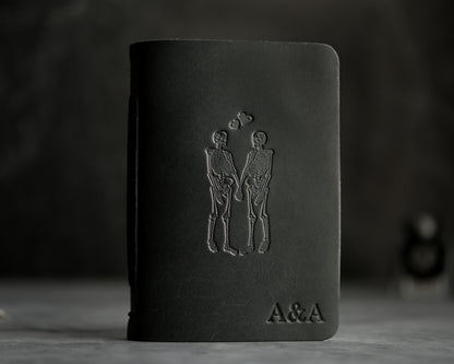 Personalized Leather Vow Book - With Skeleton Couple