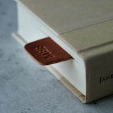 Custom Leather Bookmark with Skeleton Reading Holding a Cat & Initials or Date