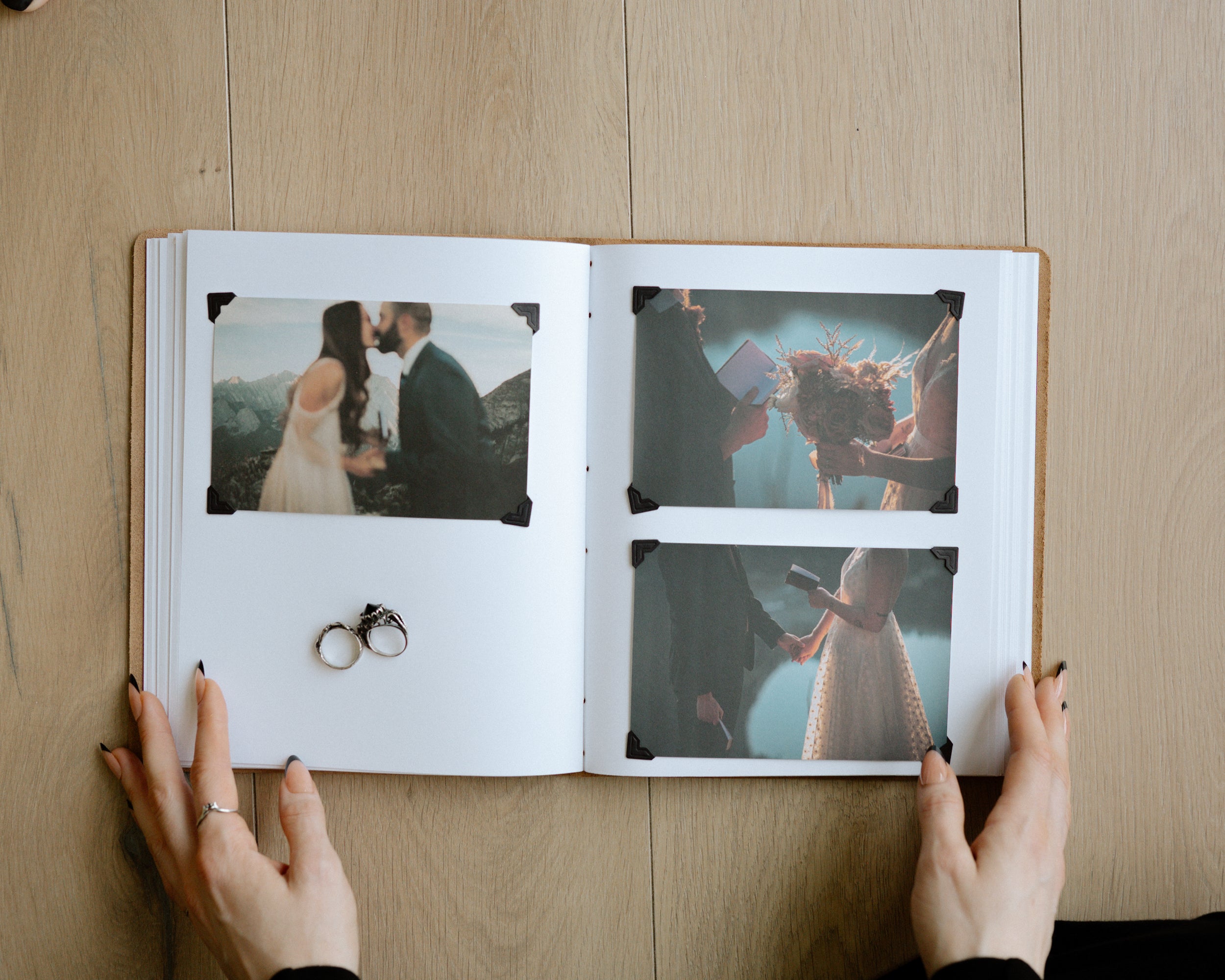 Personalized Leather Wedding Guestbook with Month Flowers