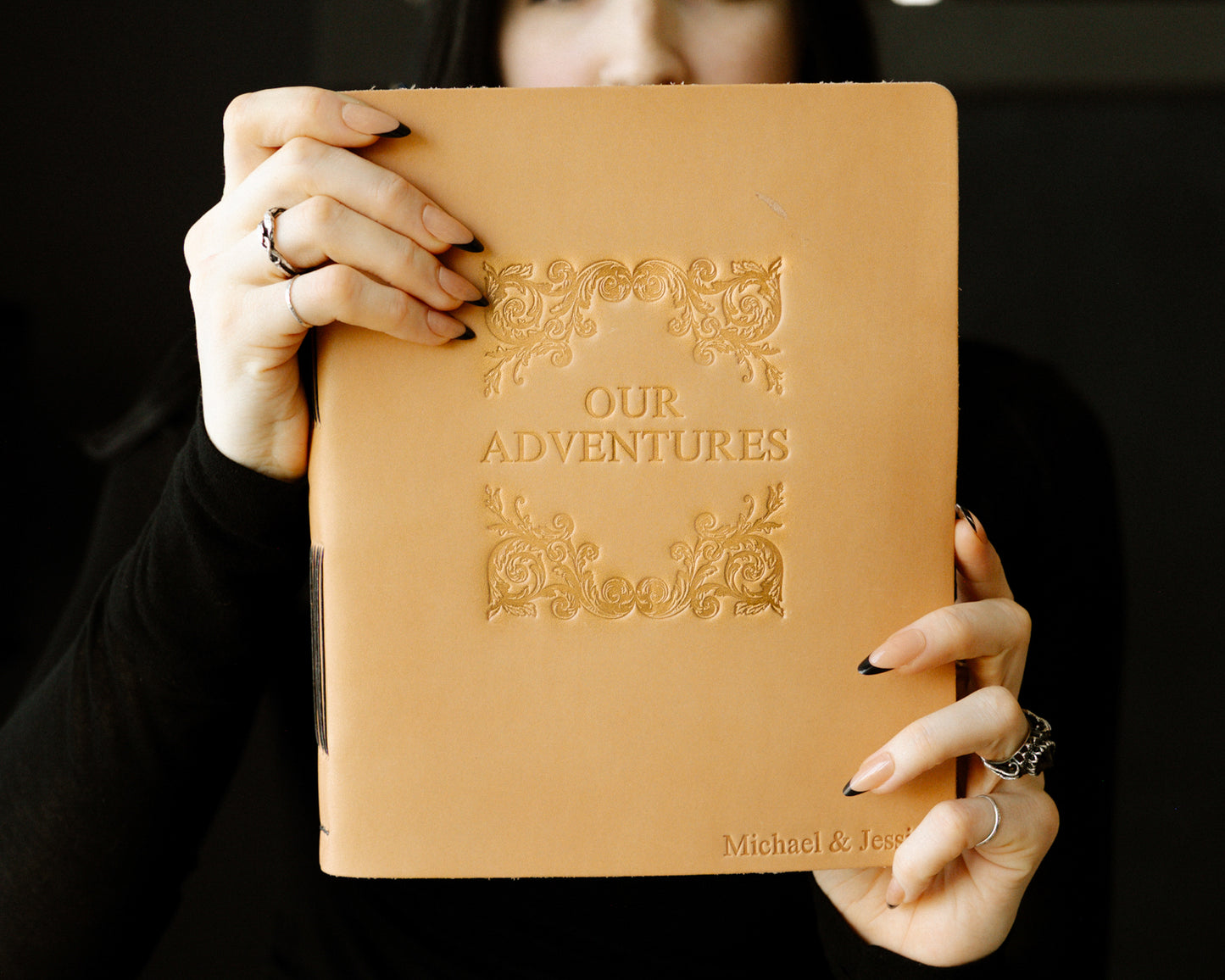 Personalized Leather Wedding Guestbook with Skeleton Couple + Our Adventures (2 book set)