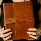 Personalized Leather Journal - Dark Brown with wrap closure