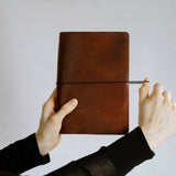 Refillable Leather Notebook with Elastic closure (Raw edges/classic)
