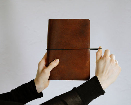 Personalized Leather Notebook / Sketchbook with Elastic Closure - Tan Color
