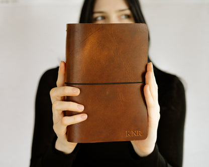 REFILLABLE Leather Notebook / Sketchbook with Elastic Closure - Black
