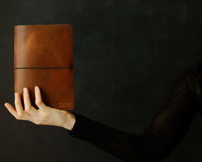 REFILLABLE Leather Notebook / Sketchbook with Elastic Closure - Black