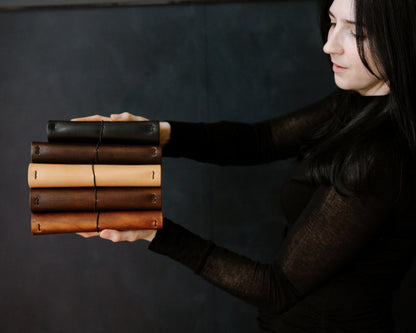 REFILLABLE Leather Notebook / Sketchbook with Elastic Closure - Black