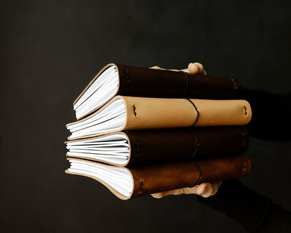 REFILLABLE Leather Notebook / Sketchbook with Elastic Closure - Black