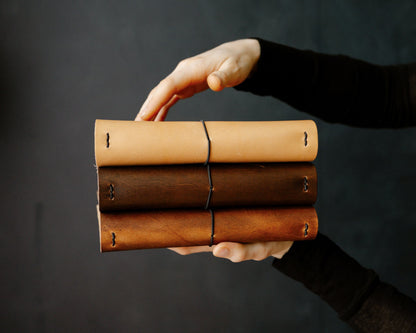 REFILLABLE Leather Notebook / Sketchbook with Elastic Closure - Black