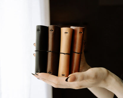 REFILLABLE Personalized Leather Pocket Notebook  - Natural Color