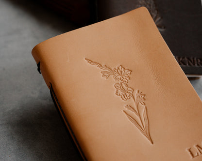 Leather Wedding Guestbook set with Month Flowers