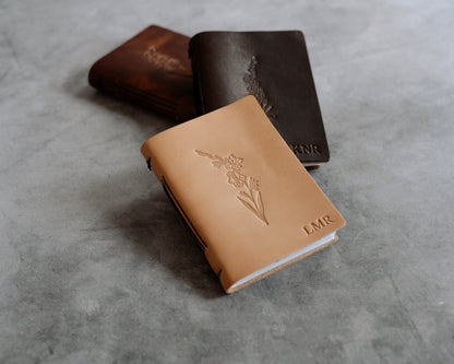 Leather Wedding Guestbook set with Month Flowers