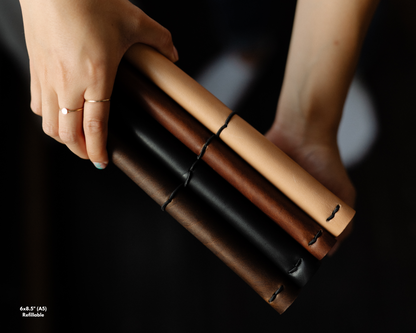 REFILLABLE Leather Notebook / Sketchbook with Elastic Closure - Black