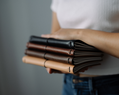 REFILLABLE Leather Notebook / Sketchbook with Elastic Closure - Black