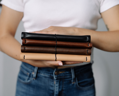 REFILLABLE Leather Notebook / Sketchbook with Elastic Closure - Black