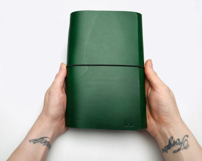 Trifold leather journal with back pocket